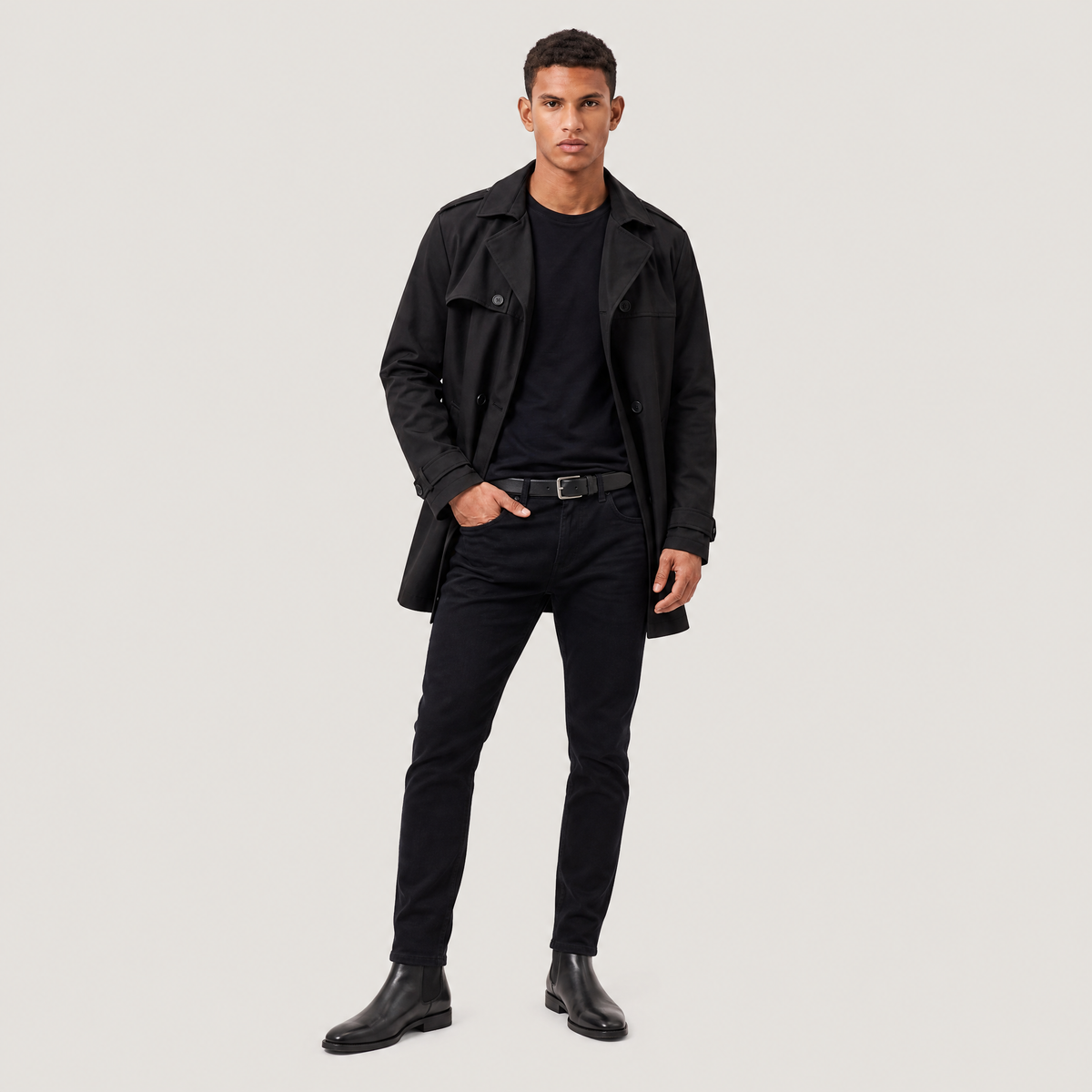 Men's Classic Double-Breasted Wool Blend Trench Coat