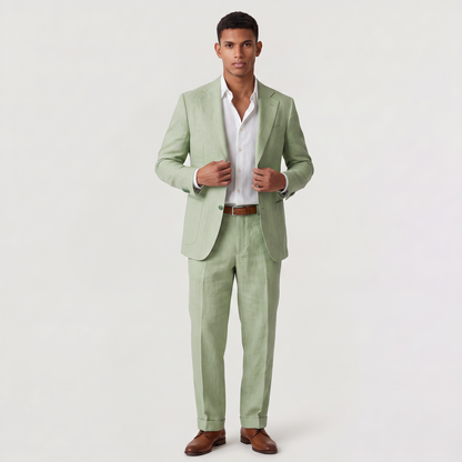 Men's Classic Linen Single-Breasted Two-Piece Suit