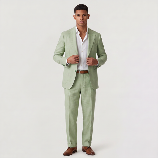 Men's Classic Linen Single-Breasted Two-Piece Suit