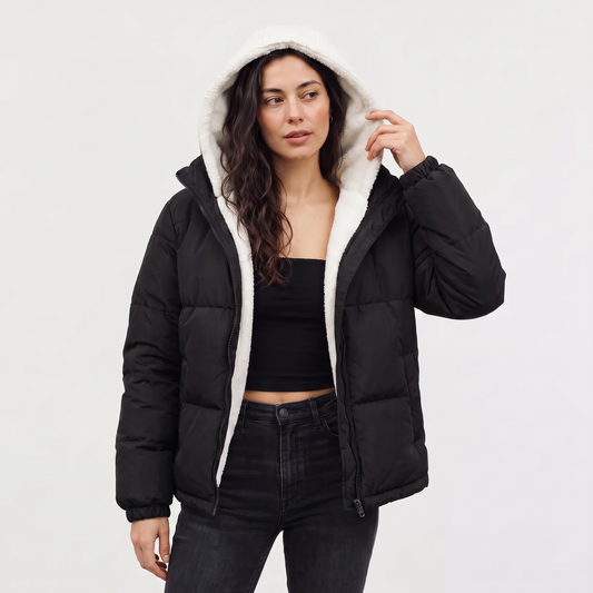 Women's Casual Sherpa-Lined Hooded Puffer Jacket