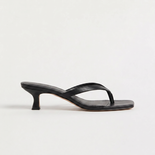 Women's Elegant Square Toe Leather Kitten Heel Sandals