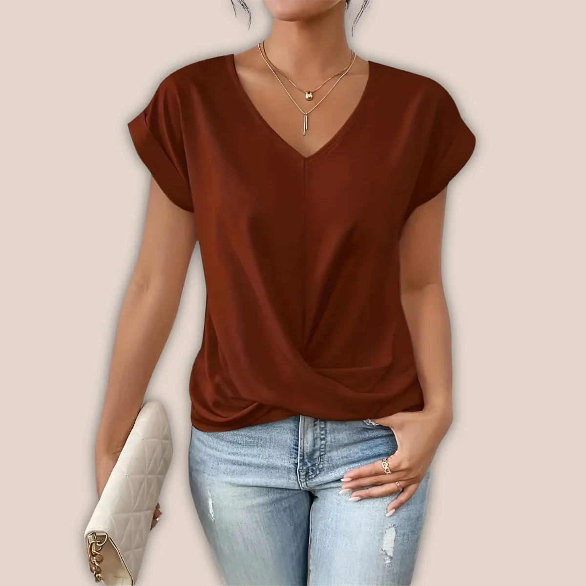 Relaxed Fit V-Neck Summer Tee Shirt - OutfitLondon