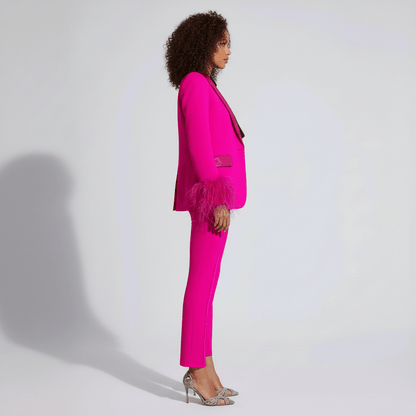 Chic Feather Trim Suit Jacket and Skinny Pants