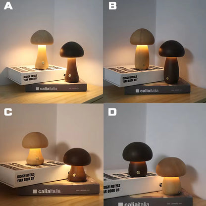 Rustic Wooden Mushroom Shaped Desk Lamp