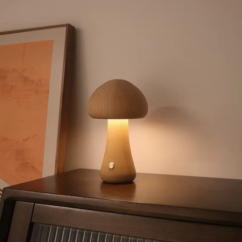 Rustic Wooden Mushroom Shaped Desk Lamp