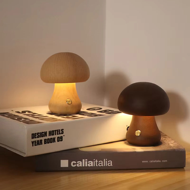 Rustic Wooden Mushroom Shaped Desk Lamp