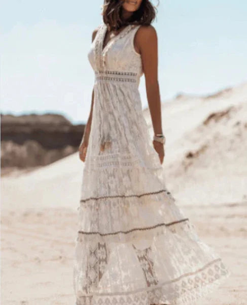 Chic Lace Off Shoulder Summer Maxi Dress - OutfitLondon