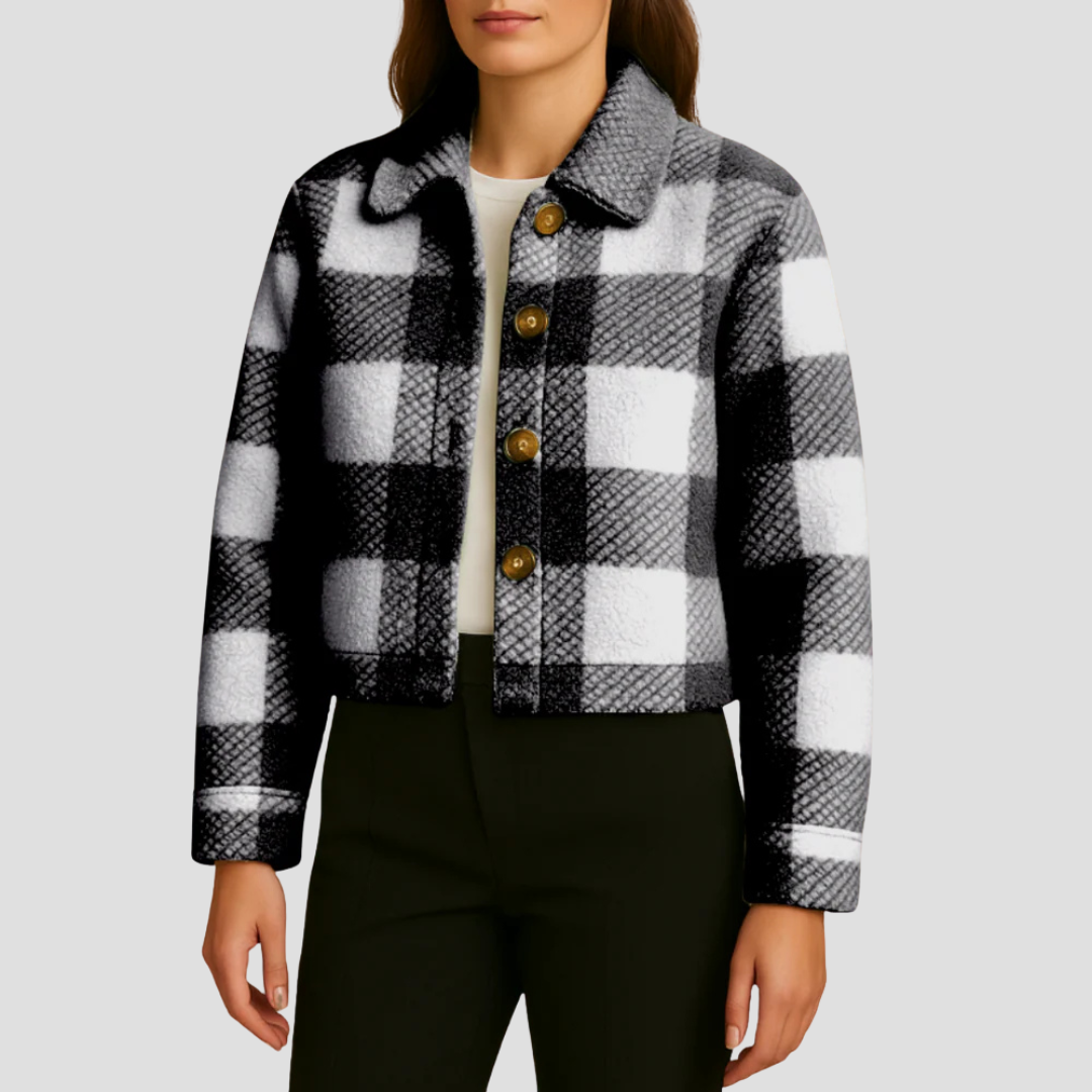 Ladies' Short Plaid Shirt Jacket - OutfitLondon