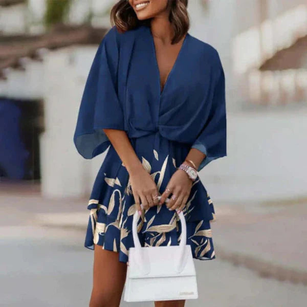 Sunny V-Neck Mini Dress with Flirty Sleeves - OutfitLondon