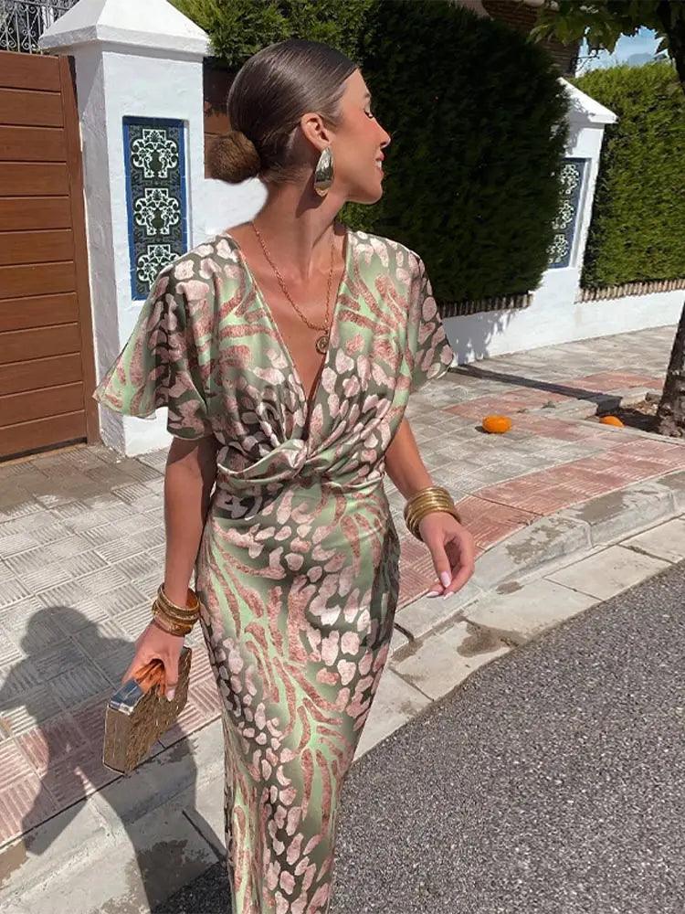 Beautiful Satin Flower Midi Dress with Ruffles