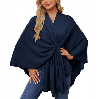 Elegant Ladies' Wool Wrap Poncho with Belt