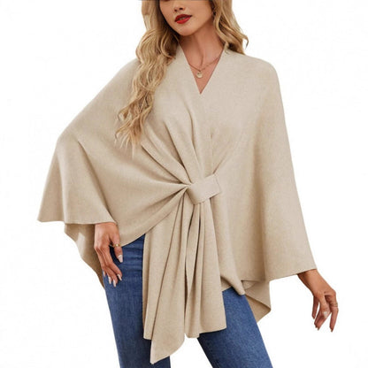 Elegant Ladies' Wool Wrap Poncho with Belt