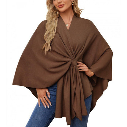 Elegant Ladies' Wool Wrap Poncho with Belt