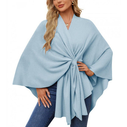 Elegant Ladies' Wool Wrap Poncho with Belt