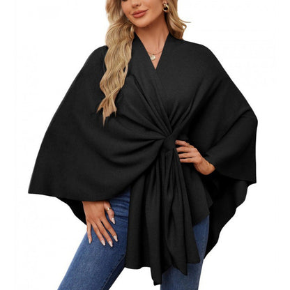 Elegant Ladies' Wool Wrap Poncho with Belt