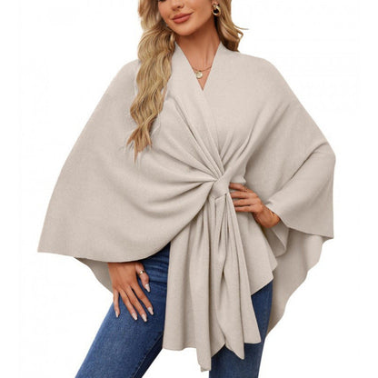 Elegant Ladies' Wool Wrap Poncho with Belt