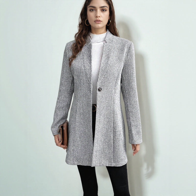 Fashionable Knit Jacket with Lapel Collar