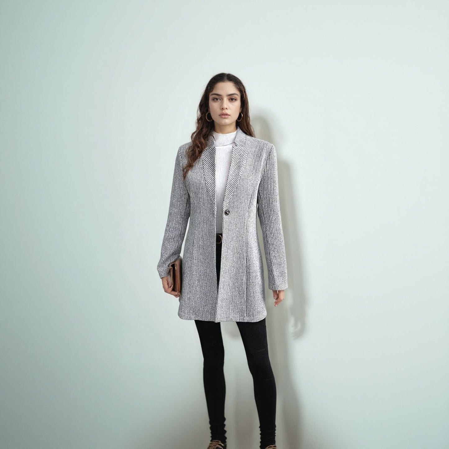 Fashionable Knit Jacket with Lapel Collar