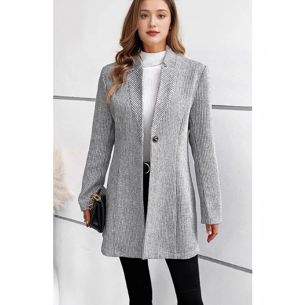 Fashionable Knit Jacket with Lapel Collar