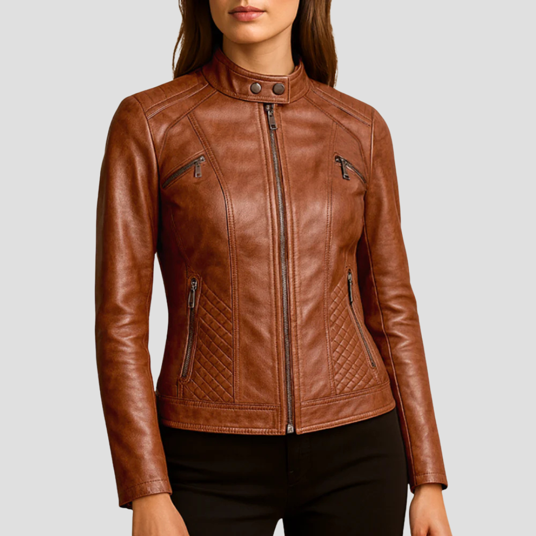 Ladies Synthetic Leather Padded Jacket - OutfitLondon