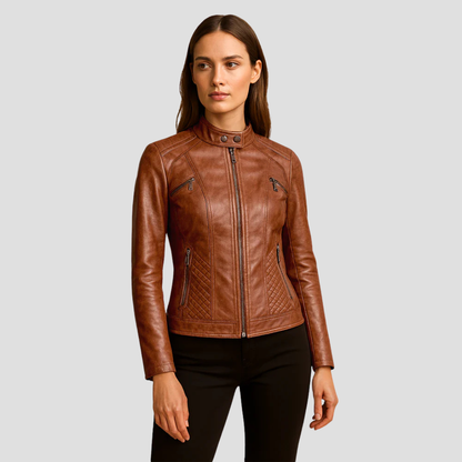 Ladies Synthetic Leather Padded Jacket
