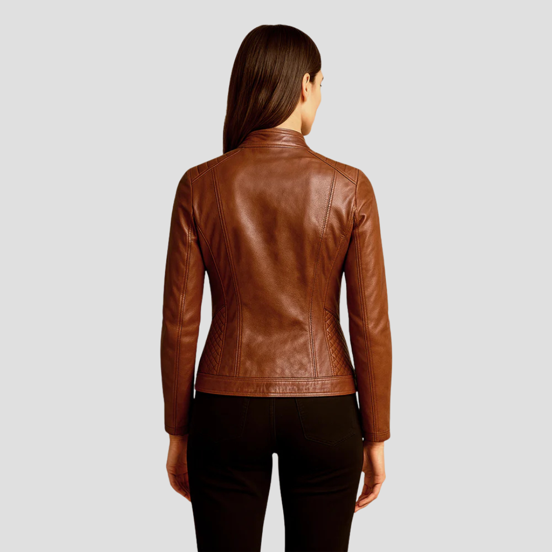 Ladies Synthetic Leather Padded Jacket
