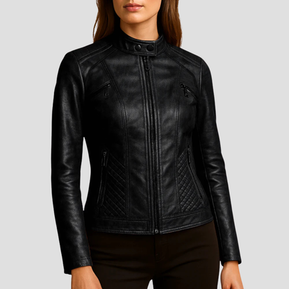Ladies Synthetic Leather Padded Jacket