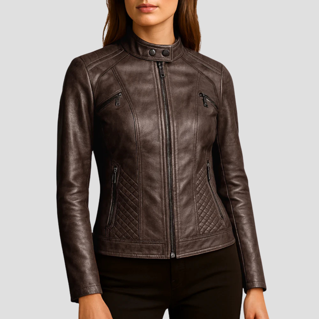 Ladies Synthetic Leather Padded Jacket