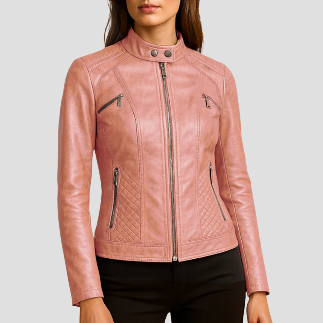 Ladies Synthetic Leather Padded Jacket
