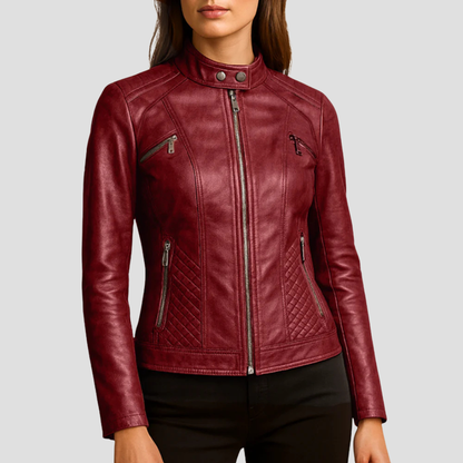 Ladies Synthetic Leather Padded Jacket