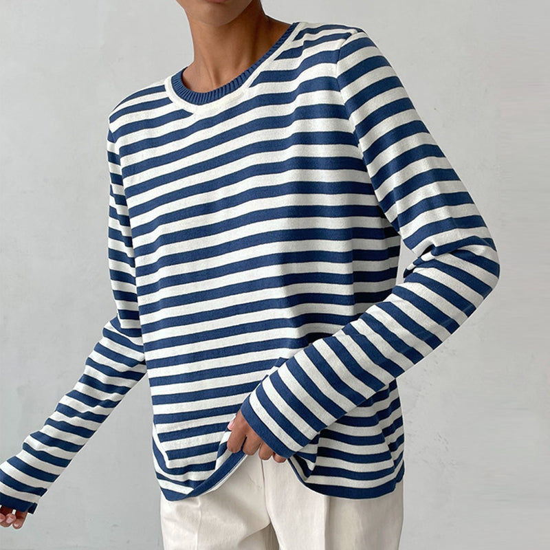 Casual Horizontal Stripe Crew Neck Sweater