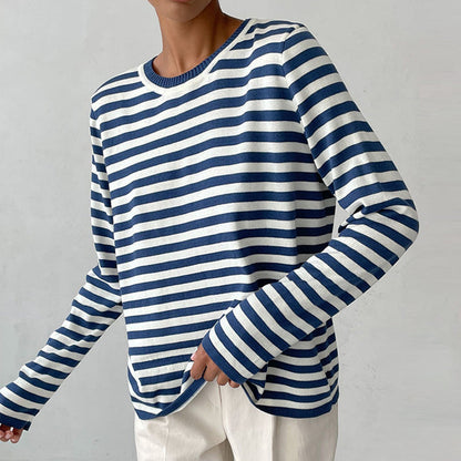 Casual Horizontal Stripe Crew Neck Sweater