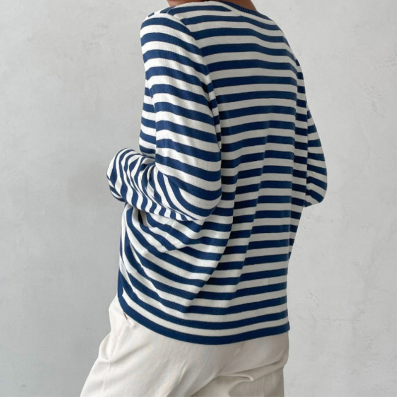 Casual Horizontal Stripe Crew Neck Sweater