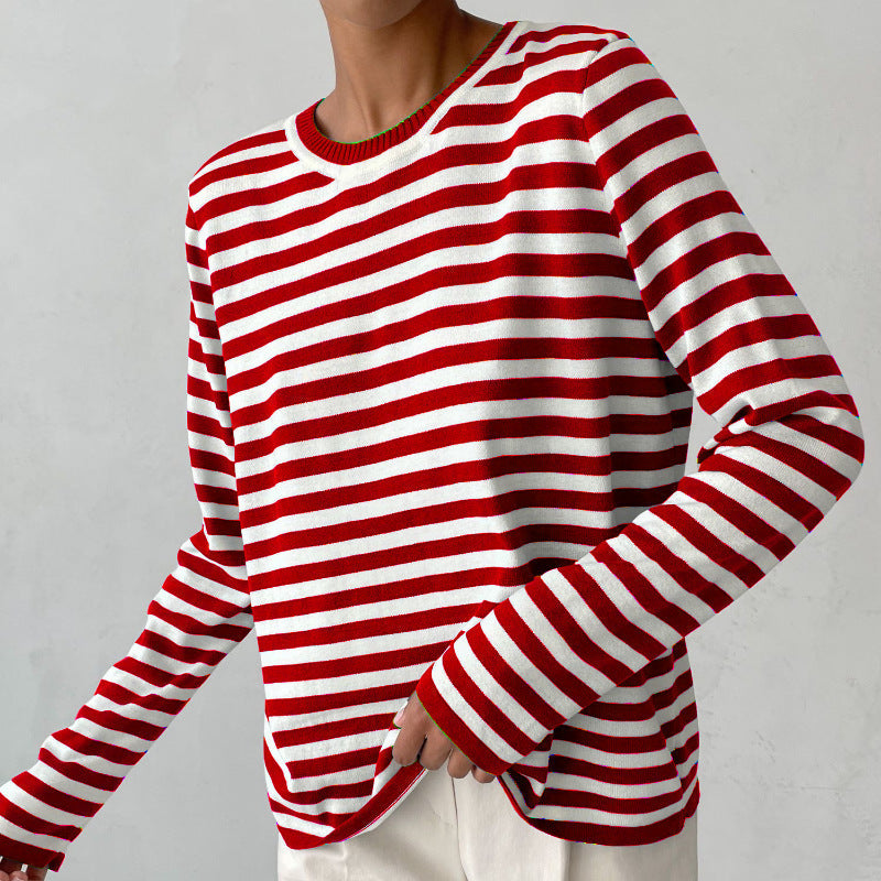 Casual Horizontal Stripe Crew Neck Sweater