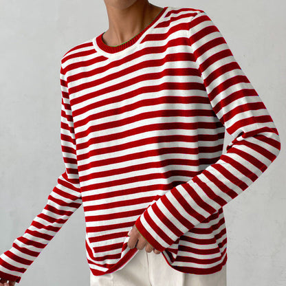 Casual Horizontal Stripe Crew Neck Sweater
