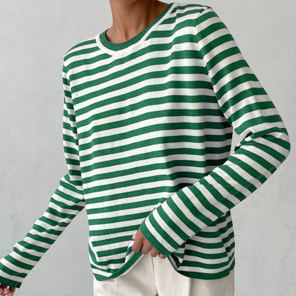 Casual Horizontal Stripe Crew Neck Sweater - OutfitLondon