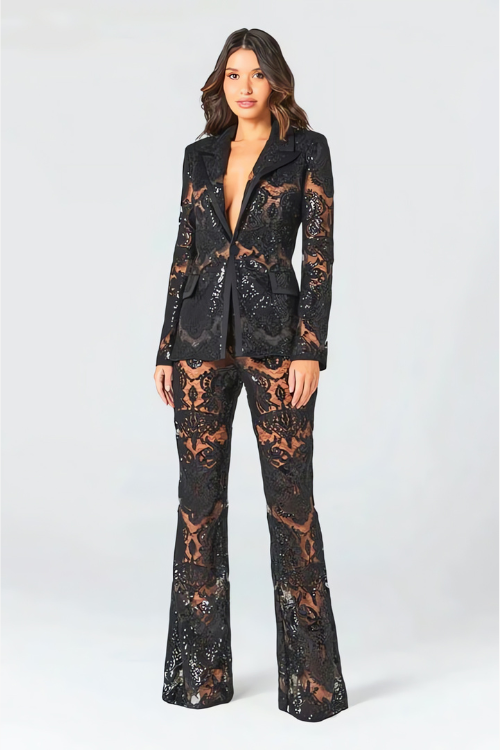 Women's Sequin Blazer And Trousers Set - OutfitLondon