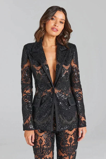 Women's Sequin Blazer And Trousers Set