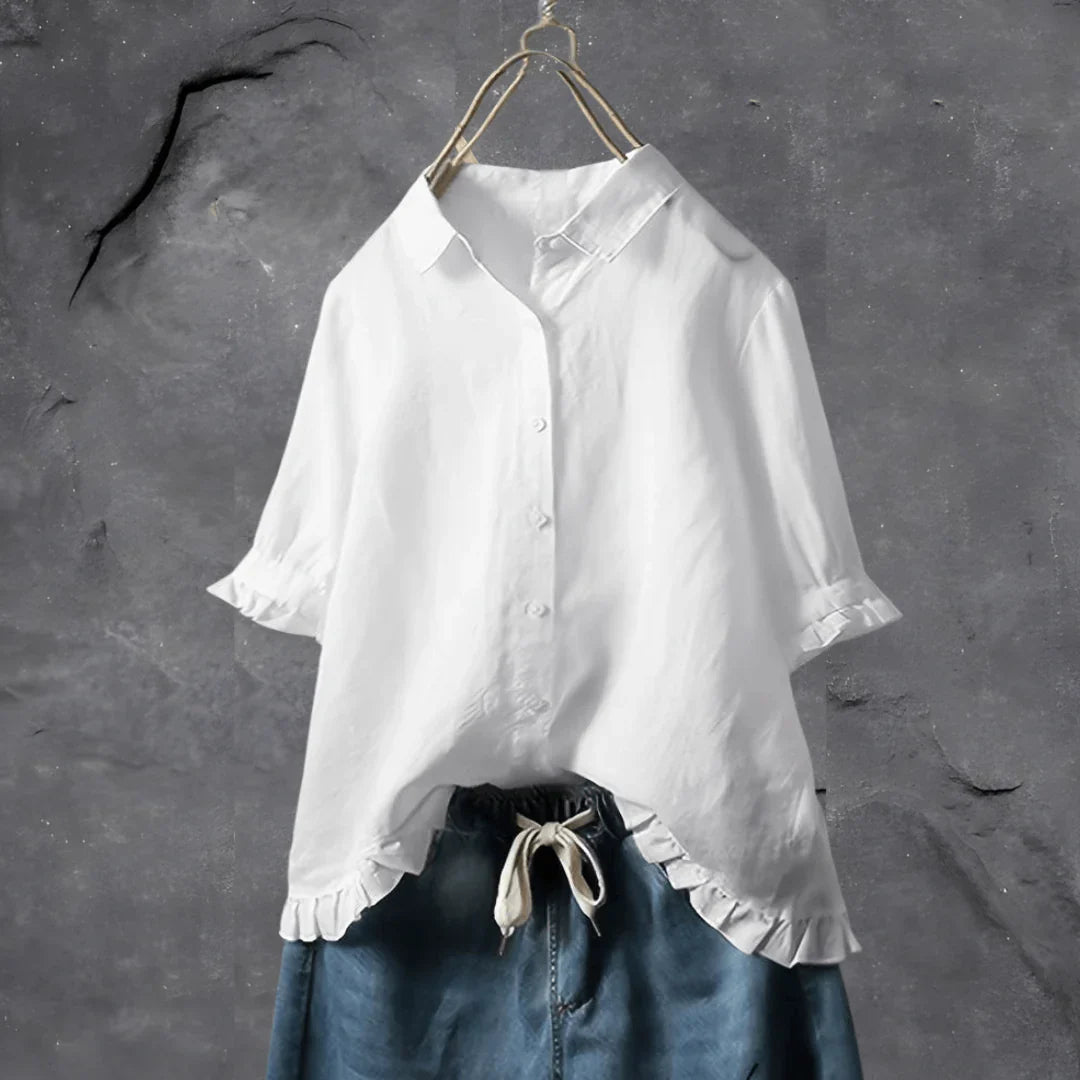 Isma Blouse | Elegant Button-Up Ruffle Hem Blouse