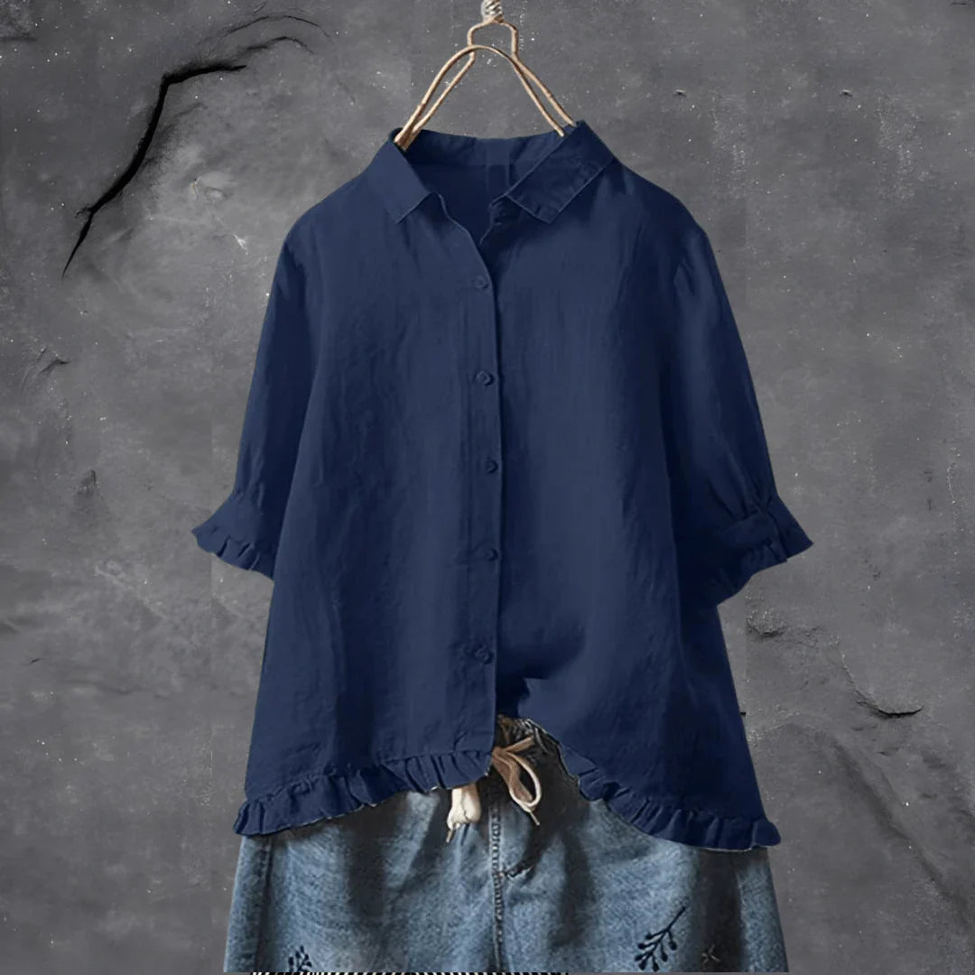 Isma Blouse | Elegant Button-Up Ruffle Hem Blouse