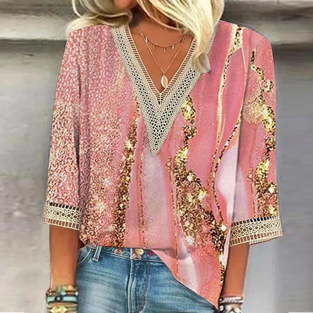 Isobelle Blouse | Stylish V-Neck Blouse with Lace Trim