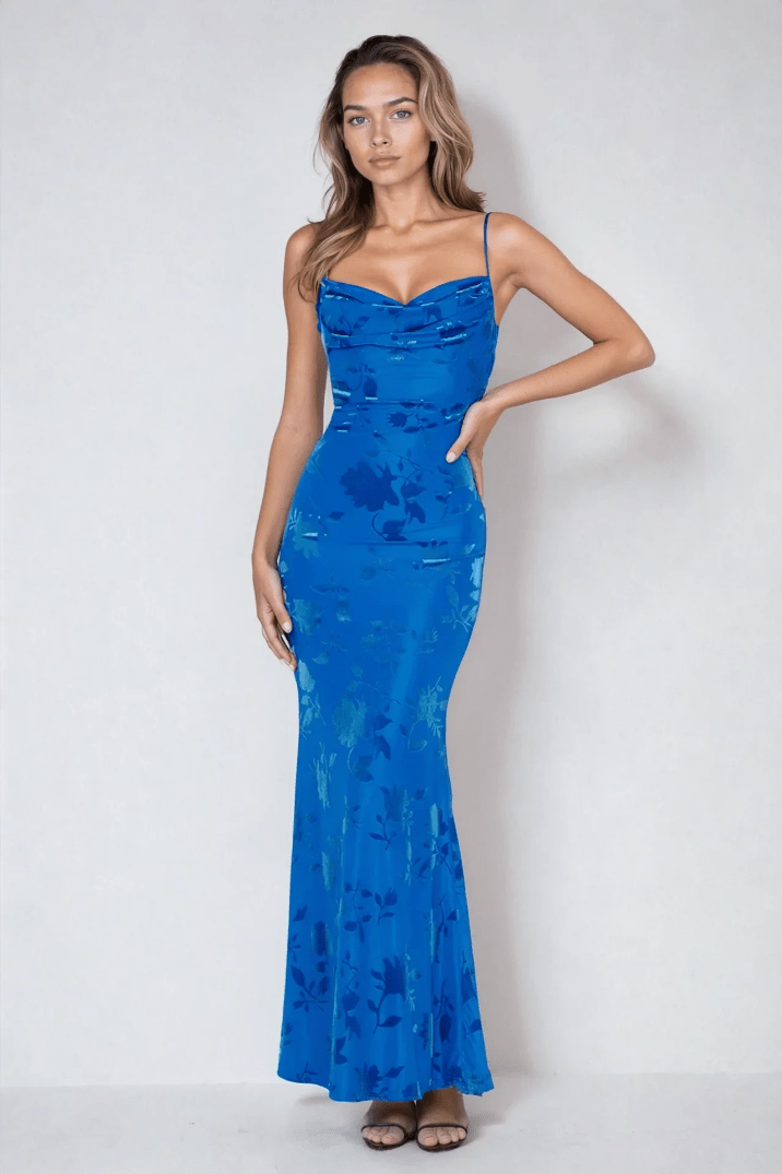 Isolde Women's Floral Maxi Dress Royal Blue - OutfitLondon