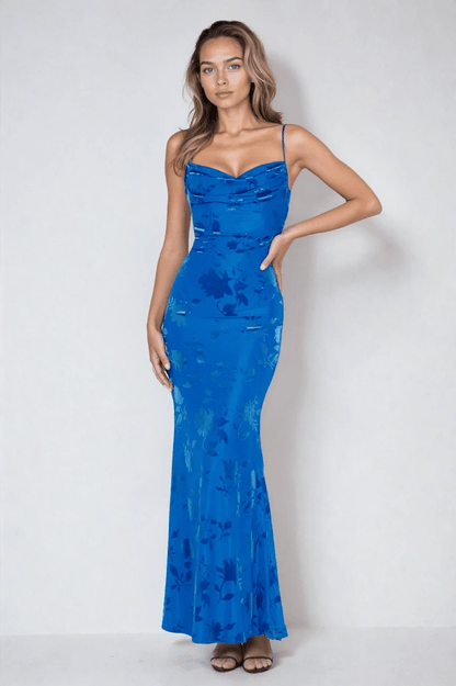 Isolde Women's Floral Maxi Dress Royal Blue - OutfitLondon