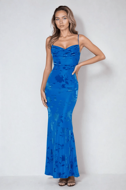 Isolde Women's Floral Maxi Dress Royal Blue - OutfitLondon