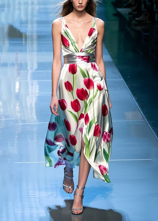 Women's Silk Blend Camisole Dress Italian Floral Print - OutfitLondon