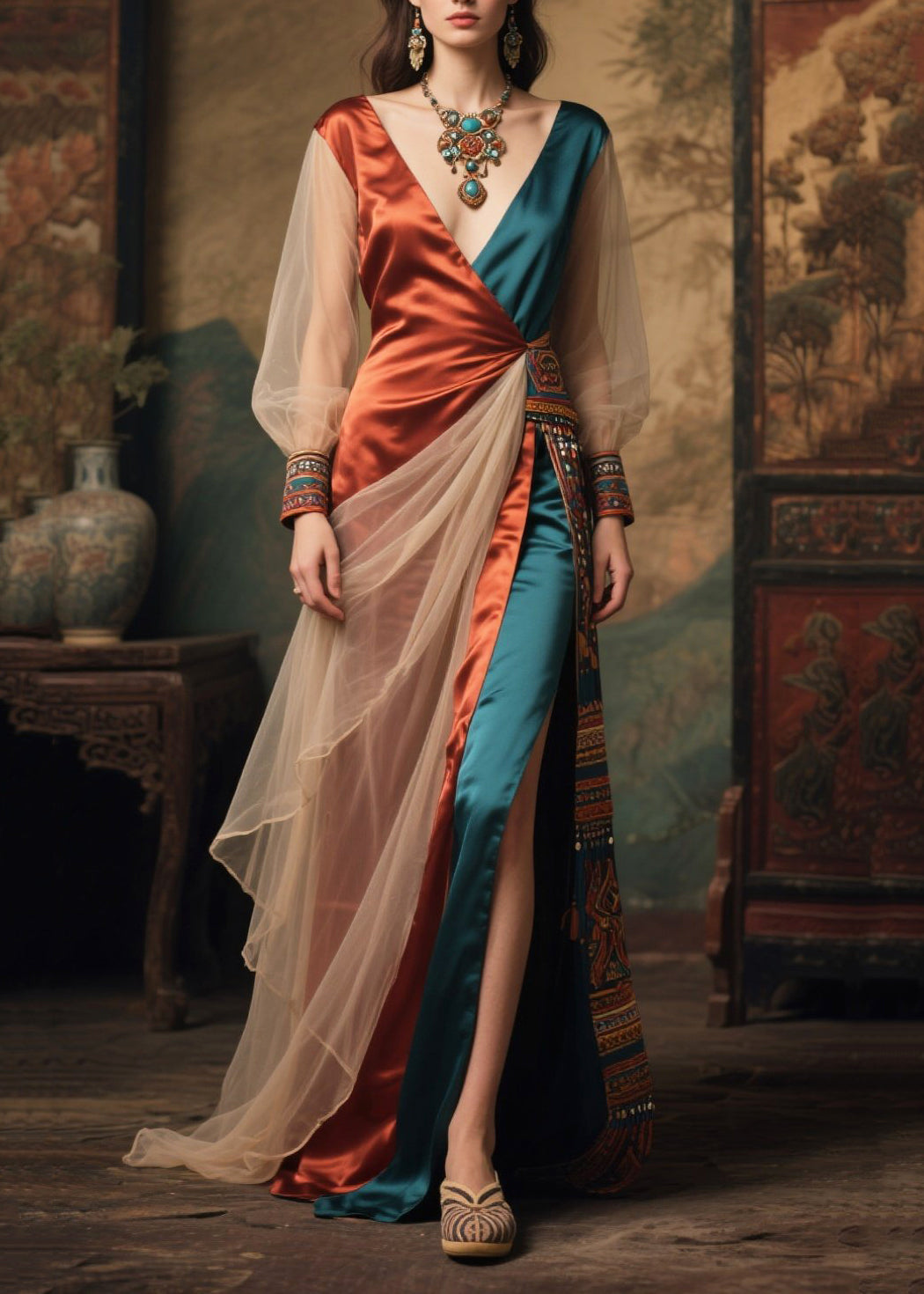Women's Asymmetrical Tulle Dress Silk Blend Open Side For Summer - OutfitLondon