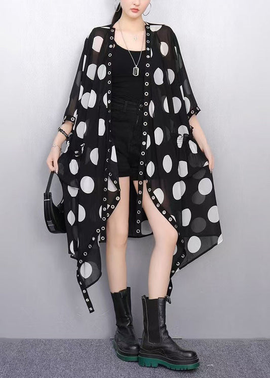 Women's Lightweight Silk Chiffon Cardigan Black Asymmetric Print - OutfitLondon