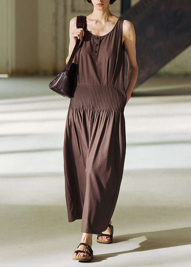 Women's Relaxed Fit Cotton Long Dress Coffee - OutfitLondon