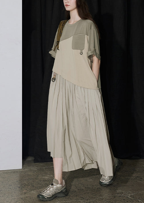 Women's Cotton Asymmetric Dress Colorblock Summer Comfort - OutfitLondon