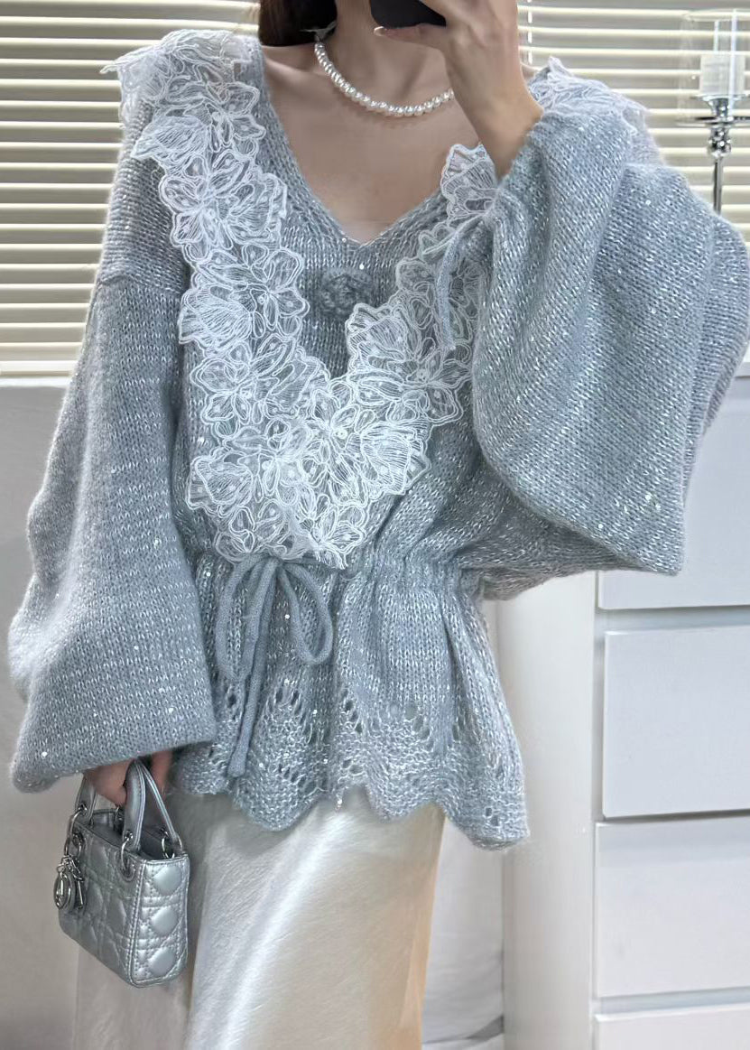Women's Gray Knit Patchwork Two-Piece Set With Belt - OutfitLondon